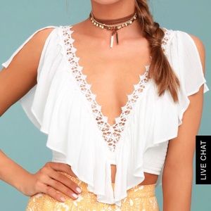 White lace crop top with butterfly straps (M)